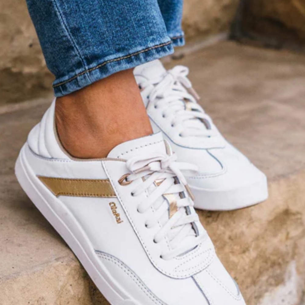 OluKai White and Gold Sneakers